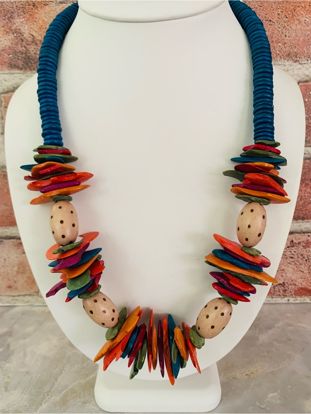 Hand Crafted Boho Wood Bead Necklace View 2